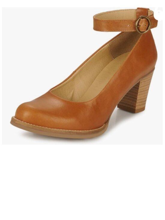 YDN Shoes - YDN Chocolate Block Stacked Heel Pumps Round Toe Ankle Strap Daily Outfit Shoes
